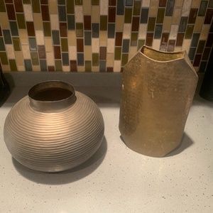 2 vintage 1990s metal vases